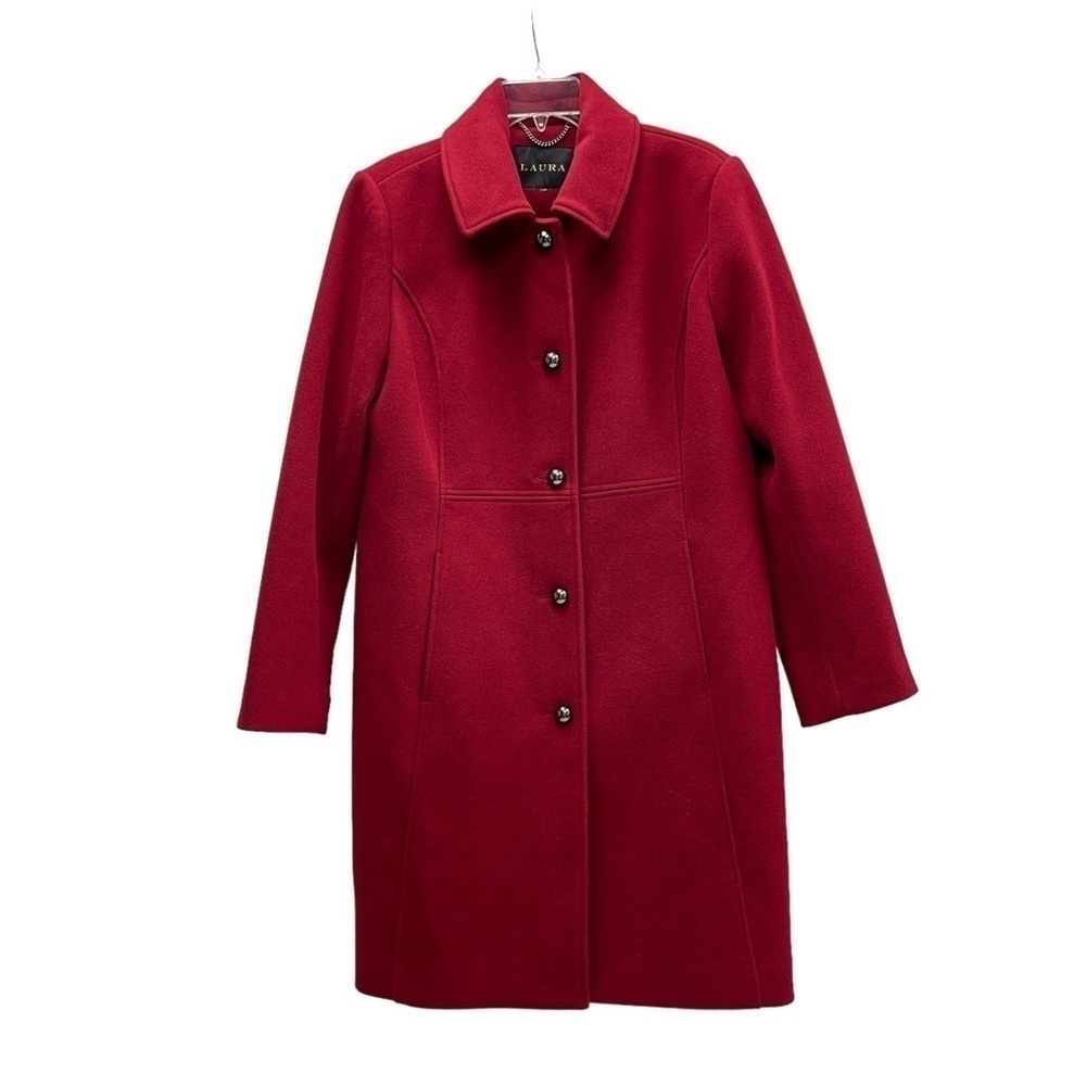 Laura wool Coat wool fits M L single breasted red long wool blend coat cozy warm